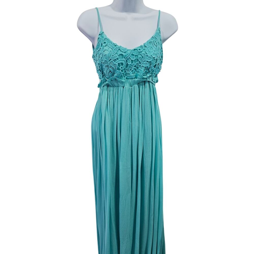 BiBi NWT Aqua Lace Bodice Open Back Maxi Dress Small Boho Resort